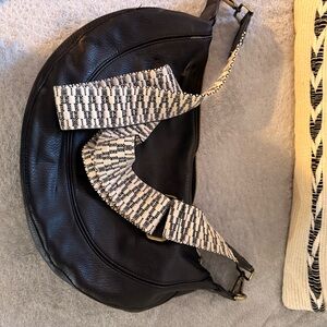 Anthropologie Black Crossbody Bag with Patterned Strap